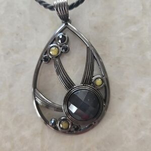 Lia Sophia Silver and Black Teardrop Necklace